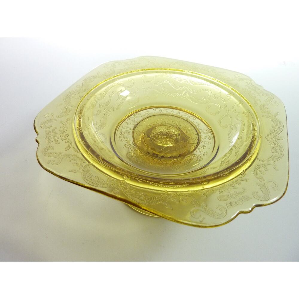 Vintage Madrid 1976 Amber Glass Footed Dish Candy